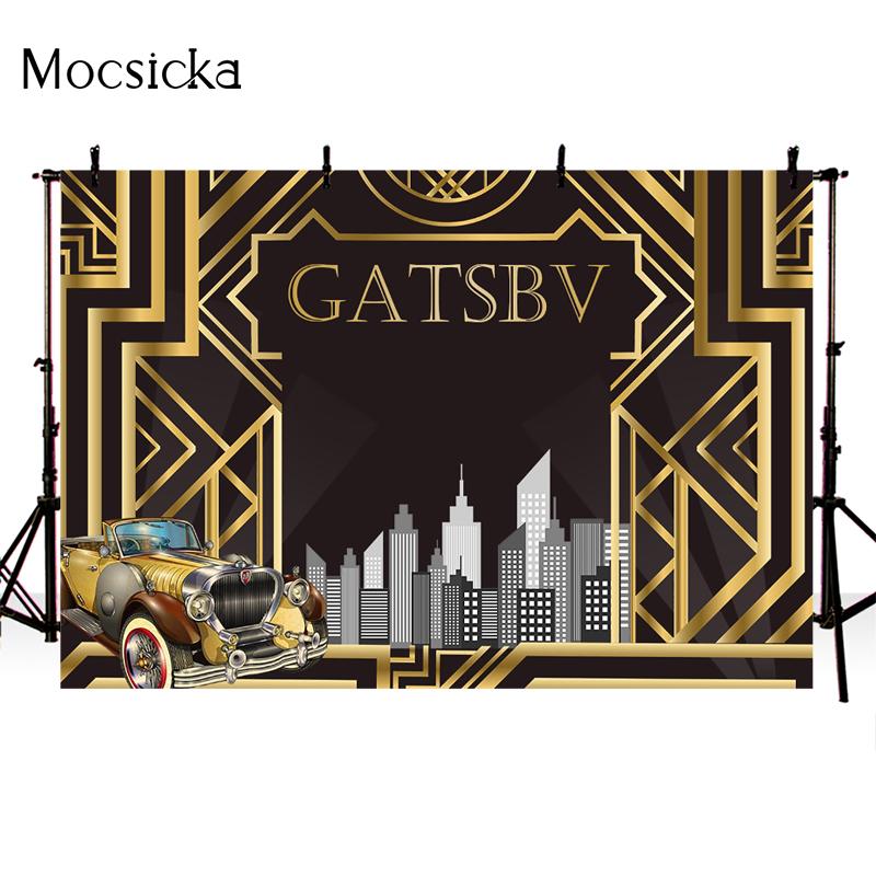 Great Gatsby Theme Birthday Party Photography Background Black Golden Line Customize Decor Backdrops Banner