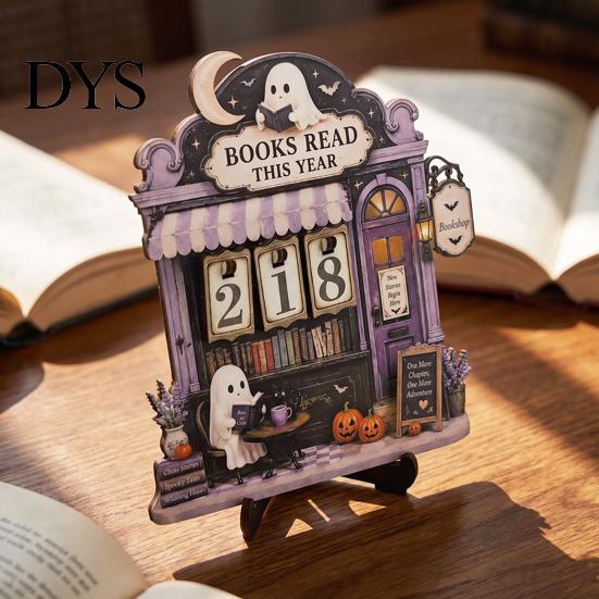 Wooden Reading Tracker Halloween Book Read This Year Counter, Ghost Bookstore Counter with Number, Table Sign Decoration, Gift for Bookworms