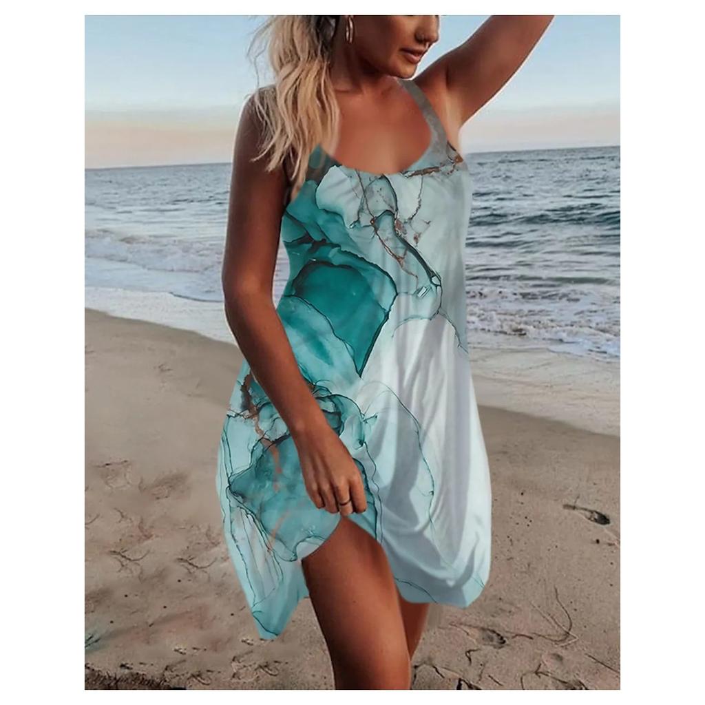 2025 New Women's Dress Print Sleeveless Suspenders Plus Size Loose Dress