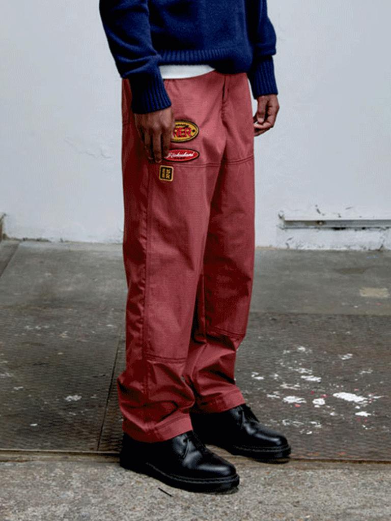 ERER Board Work Pants With Patch Detail Red