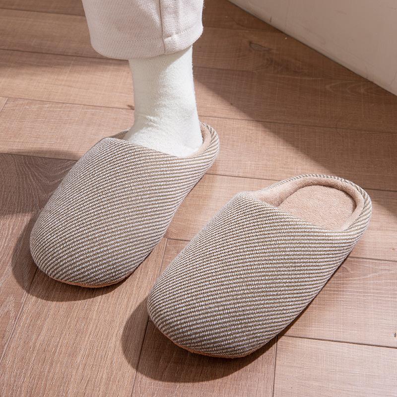 Japanese Home Minimalist Cotton Slippers Men Women Autumn Winter Indoor Silent Soft Sole Anti Slip Floor Slippers