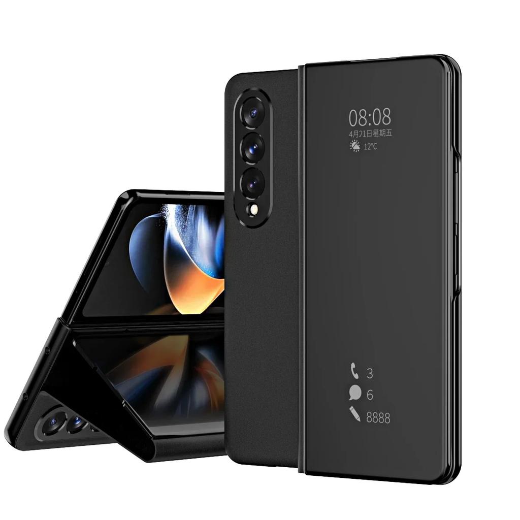 Flip Mirror Case Protective Cover Smart View Kickstand for Samsung Galaxy Z Fold 6 5 4 3 2 with Stand Holder Protector Metal Shockproof