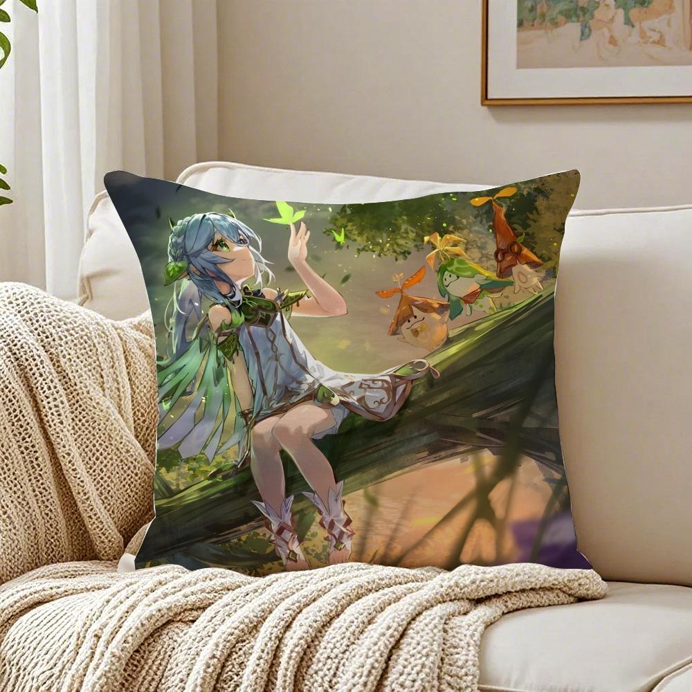 NNahida GGenshin IImpact anime game Cushion Cover Linen Minimalist Soft for Sofa Bed Home Room Decor