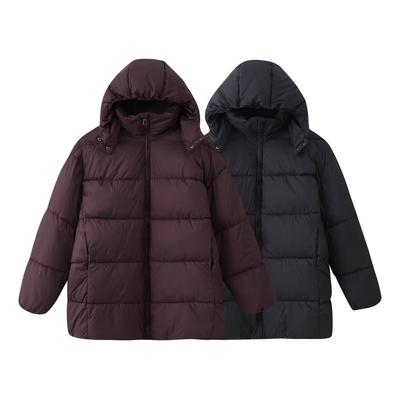 Womens Oversized Hooded Cotton Coat Winter Casual Streetwear Black Coffee Loose Fit Mid-Length