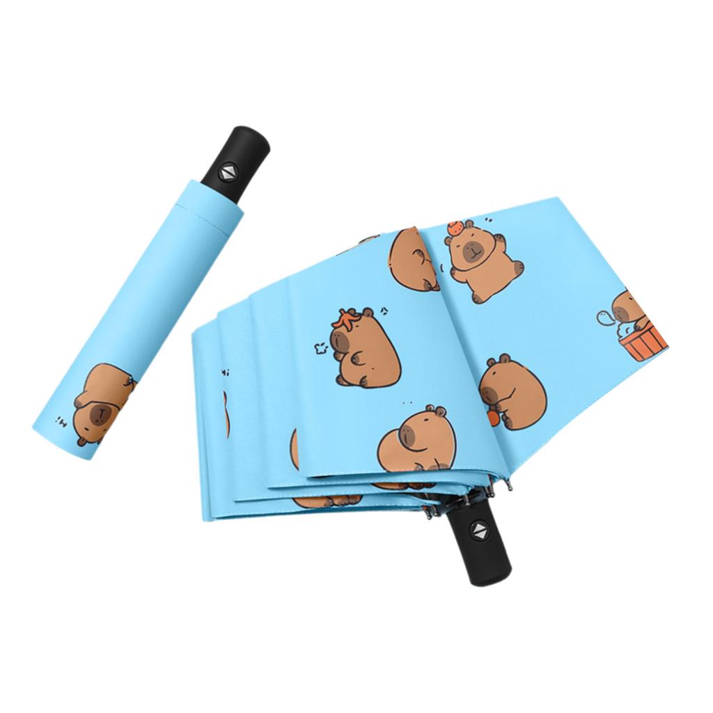 Windproof Three Fold Umbrella Featuring Capybara Print Sun& Rain Umbrella For All Weather Use Simplified Rib Structure