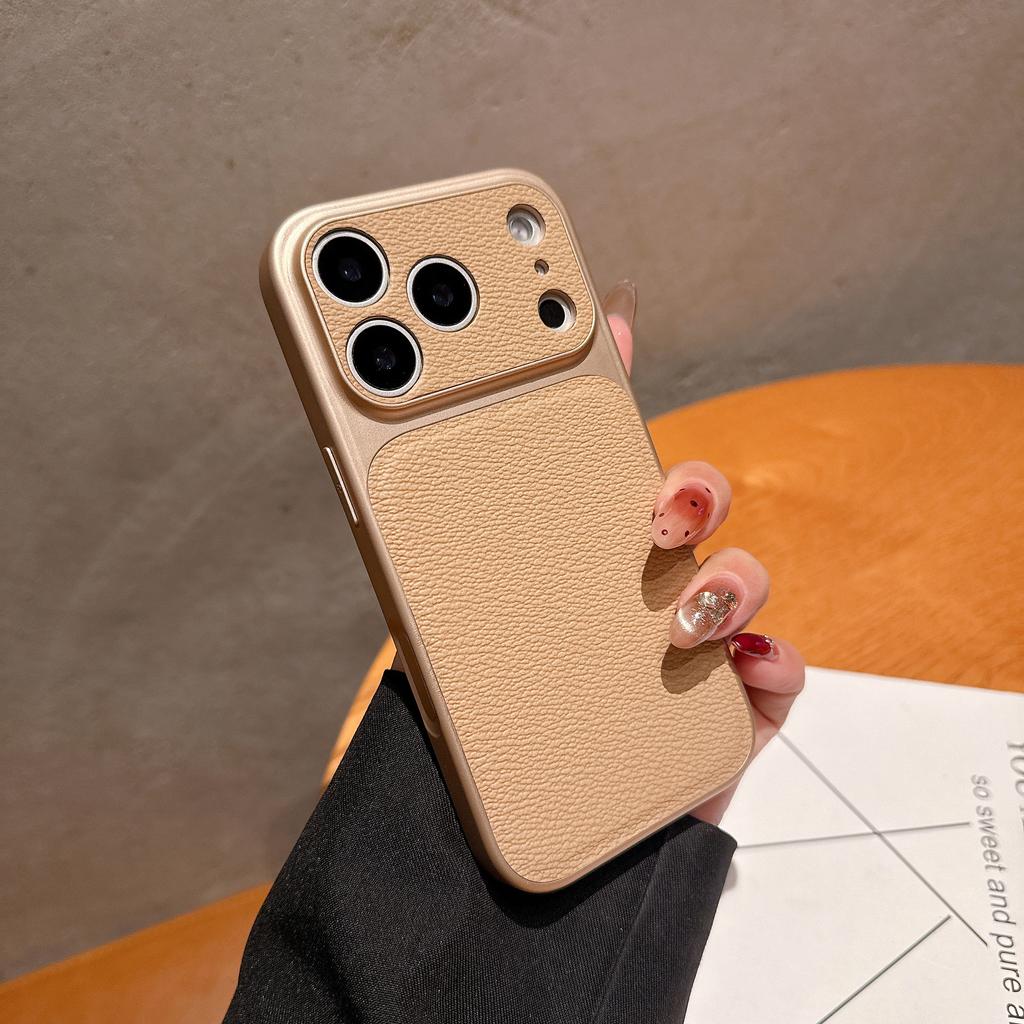 Original Solid Leather Color Case for iPhone 17 Air 16 15 14 13 Pro Max Matte Shockproof Hybrid PC Large Camera Window Cover