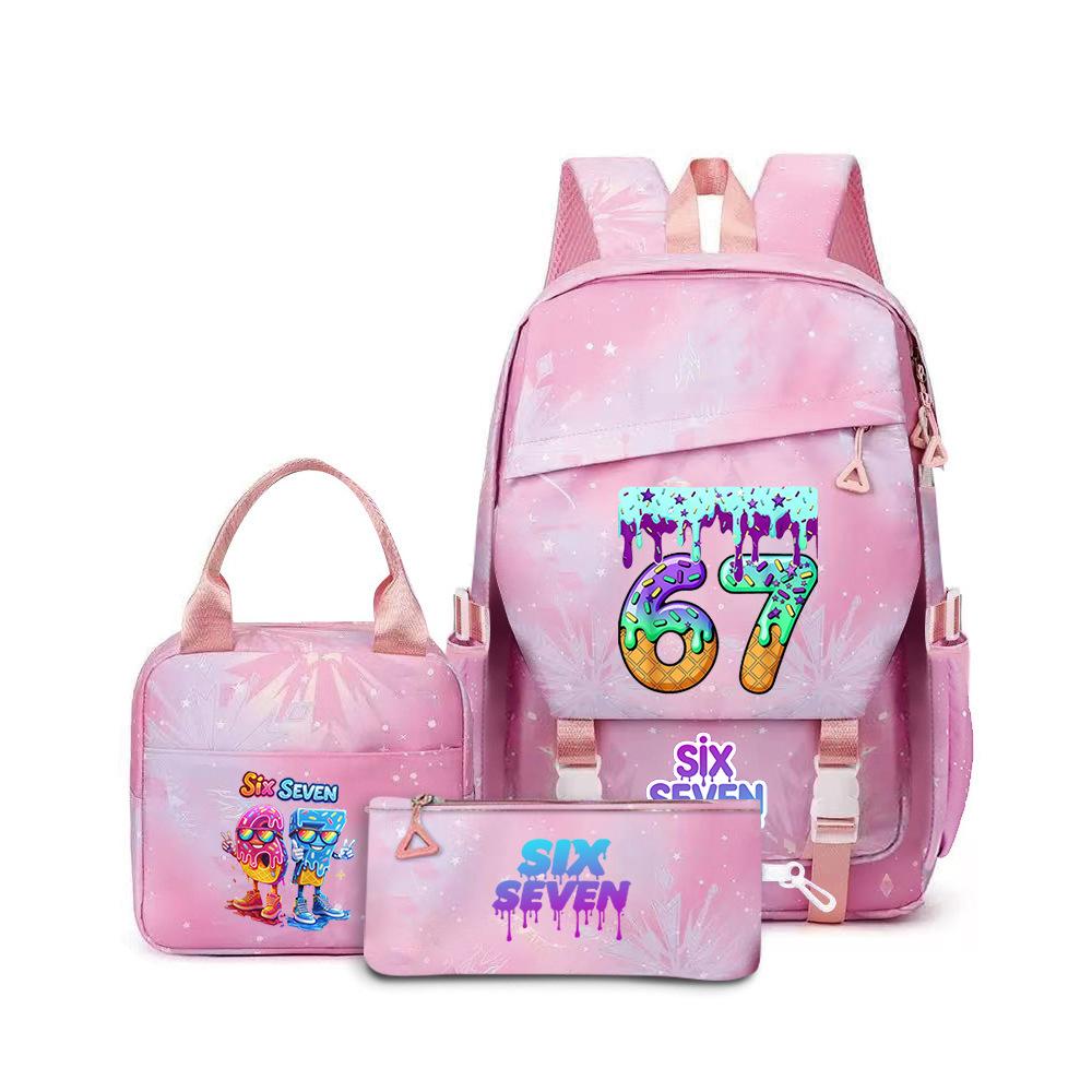 67 Impression Numérique de Dessins Animés Sac à Dos d'École Primaire et Secondaire Sac à Lunch Sac à Dos de Voyage Trois Pièces Three piece set