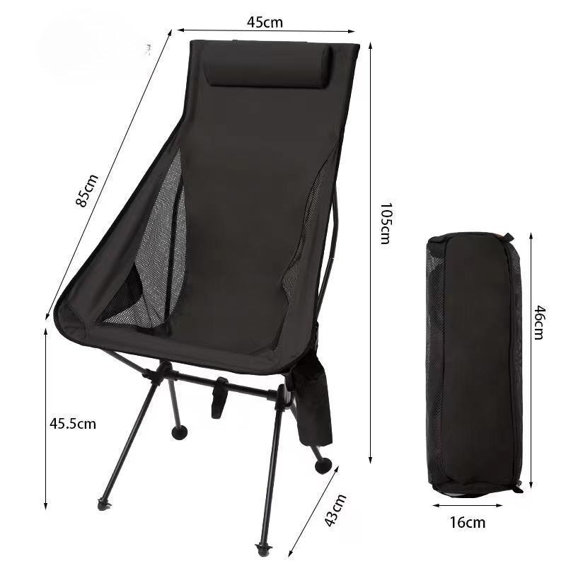 

Folding Camping Chair with Headrest, Lightweight Aluminum Alloy Outdoor Fishing Tourist Chair, Outdoor Furniture чёрный