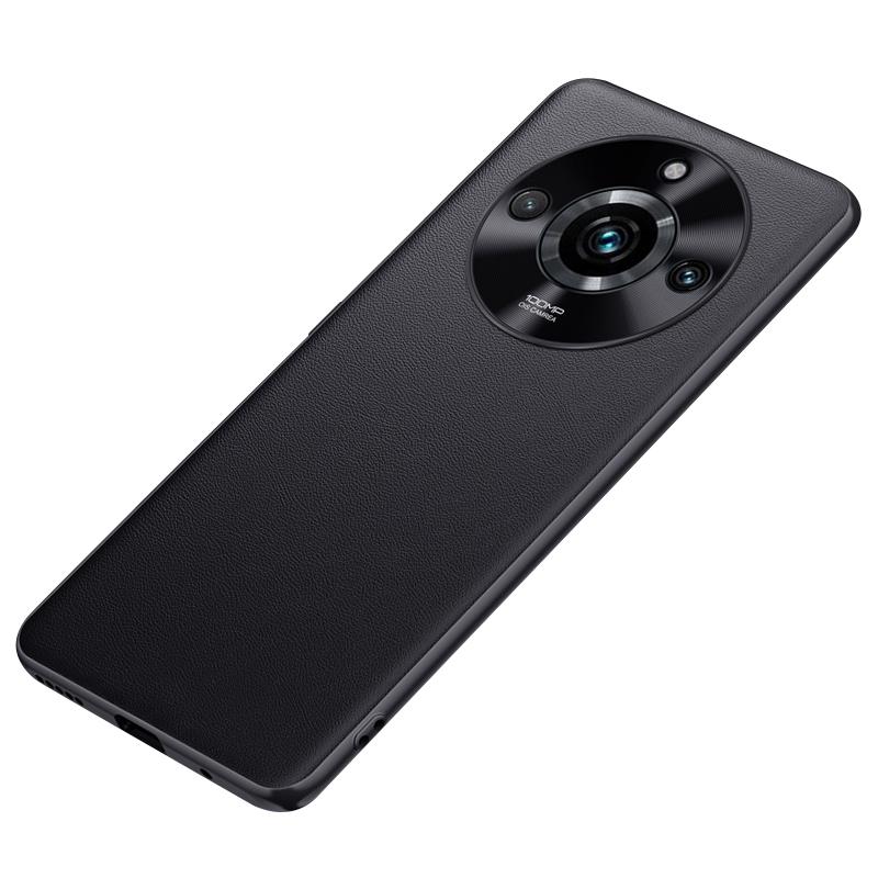 

For Realme 11 Pro 5G PU Leather Coated TPU+PC Phone Case Metal Lens Protection Anti-Scratch Cover Black