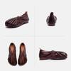 Johnature Retro Handmade Pleated Flats Genuine Leather Round Toe Soft Soled Lightweight Women's Slip-on Shoes