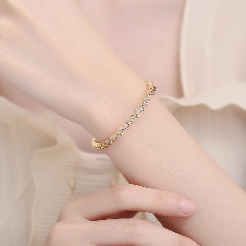 Bracelet Women's Personality Trend Opening Adjustable Diamond Water Wave Pattern Versatile Cool Style Bracelet