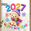Commercial Store New Year Decor Chinese Window Stickers, 2027 Goat Static Clings, Reusable Decorative Glass Film Crochet Knit Lamb Decals, for