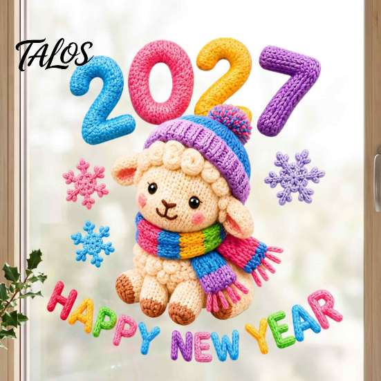 Commercial Store New Year Decor Chinese Window Stickers, 2027 Goat Static Clings, Reusable Decorative Glass Film Crochet Knit Lamb Decals, for