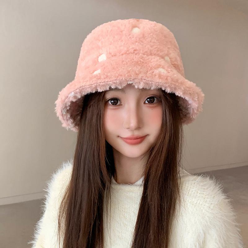 

New Lambskin Fisherman Hat for Women Winter Korean Style Fashionable Versatile for Students Warm Ear Protecting and Face Enhancing Small Basin Hat one size