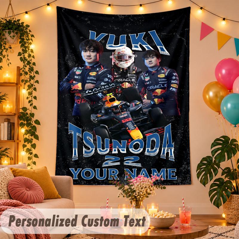 Yuki Tsunoda Personalized Wall Tapestry Custom Name Text Polyester Hanging Decor Home Room