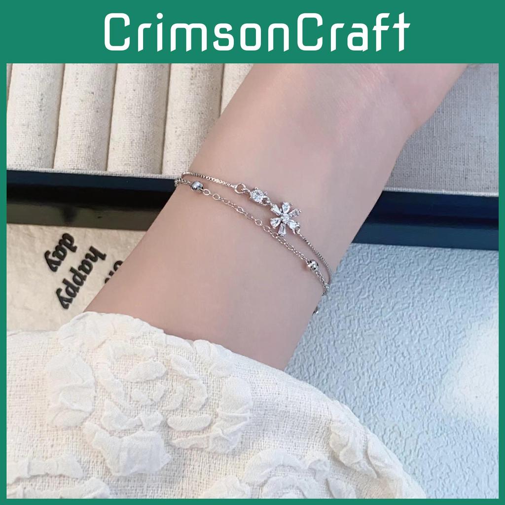 Elegant Fresh Bloom Two Layer Bracelet For Women Made With Copper And Zircon