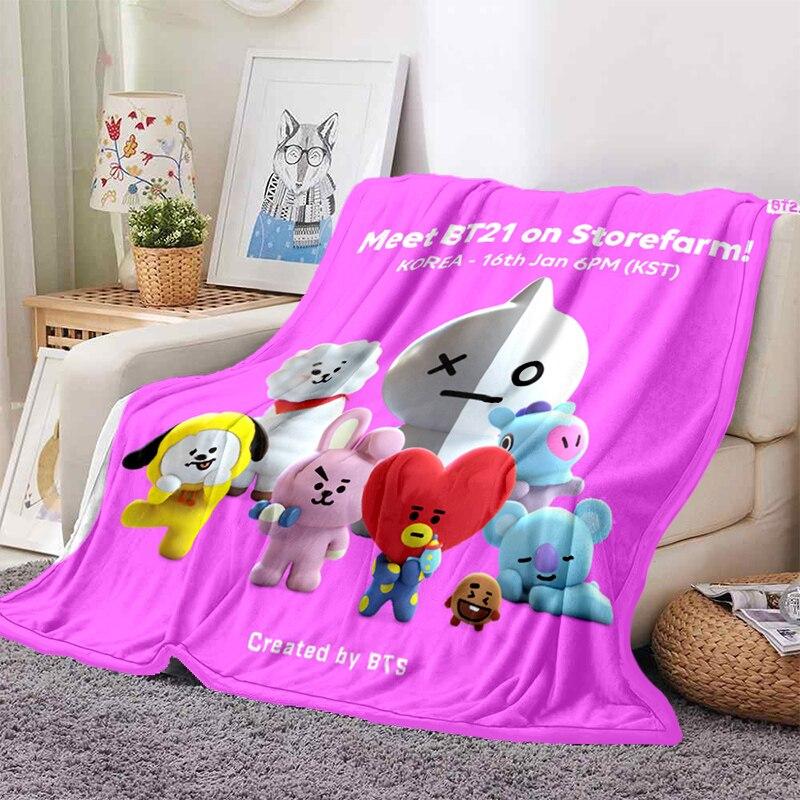 2022 Kreslená deka bt21 Měkké fleecové deky Deky Home Dekor Ložnice Obývací pokoj PohovkaDigital potištěné deky na cesty