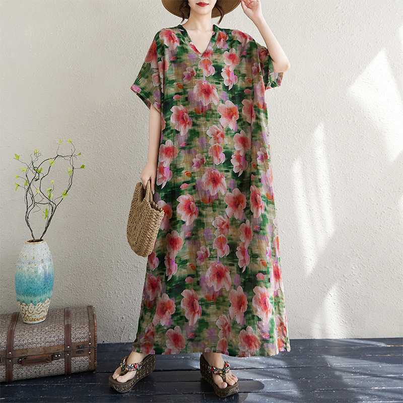 

Женская хлопково-льняная свободная пляжная юбка в стиле ретро, длинная роба One size