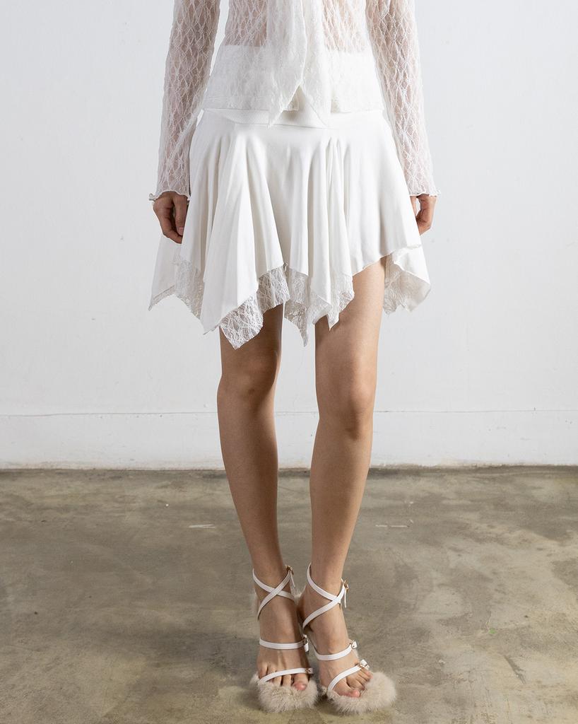 Maegolenseoul Shirred Lace Layered Skirt White
