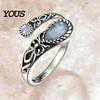 Vintage Finger Ring Faux Moonstone Ring, Waterdrop Fake Gemstone Adjustable Open Stone Healing Band Jewelry for Couple, Women