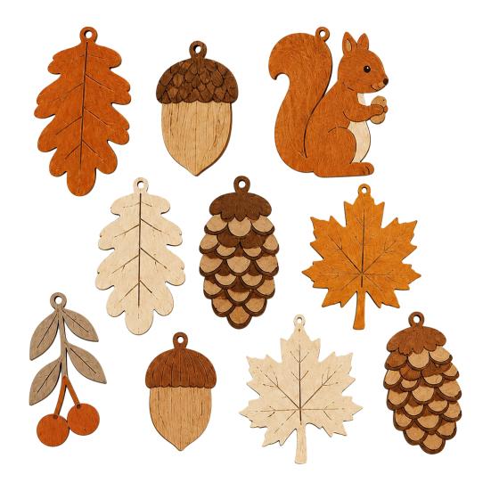 Tactile Wooden Wall Art Fall Garland Decor, Rustic Autumn Hanging Ornament with Squirrel Boho Home Decoration Maple Leaf Pinecone Harvest Thanksgiving