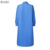 ZANZEA Women Casual Turn Down Collar Long Sleeve Loose Print Shirt Dress