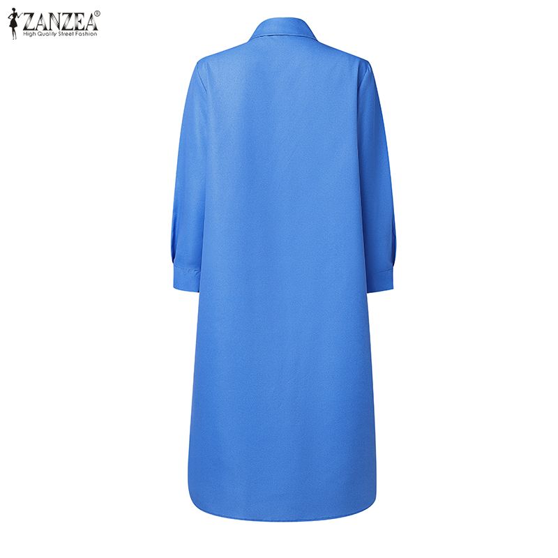 ZANZEA Women Casual Turn Down Collar Long Sleeve Loose Print Shirt Dress