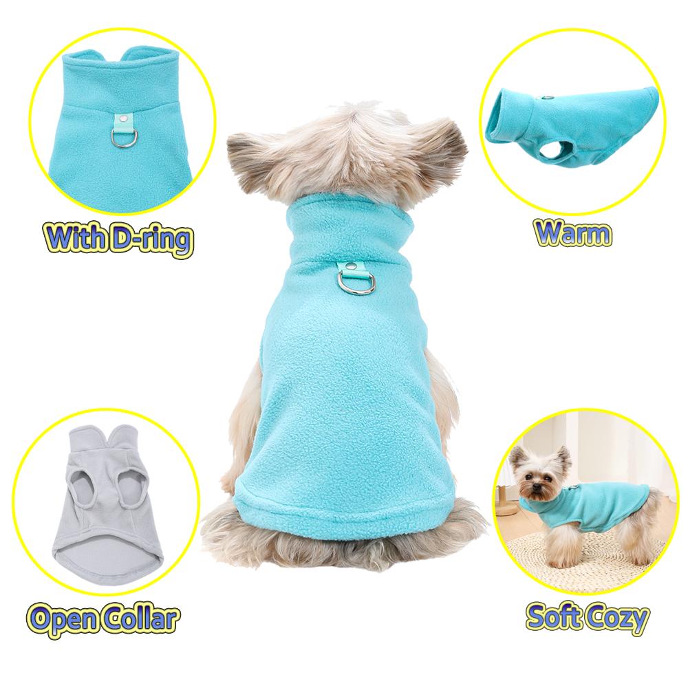 Fleece Dog Jacket D-ring Soft Cozy Warm Overalls Open Collar Splicing Cat Coat Sleeveless Puppy Clothes For Dog Cat