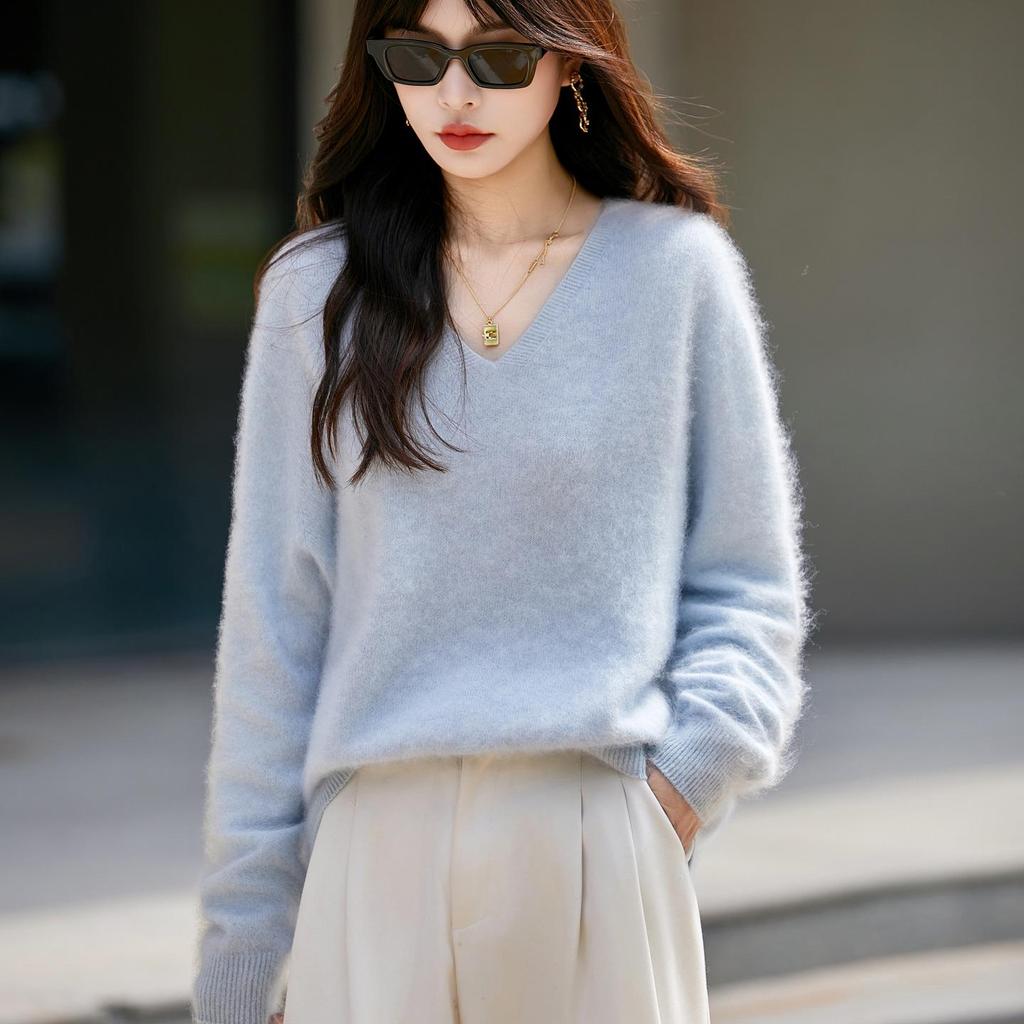 Brushed Series Heavyweight Cashmere Seamless Knitted Sweater Pullover for Women