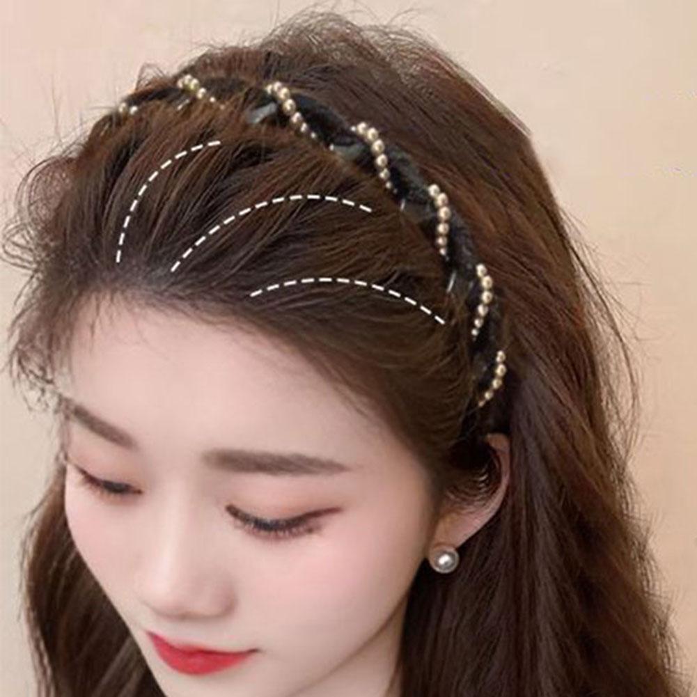 Artificial Pearl Hairband Diamond-Studded Wavy Headband Vintage Hairs Bands Women Hair Accessories
