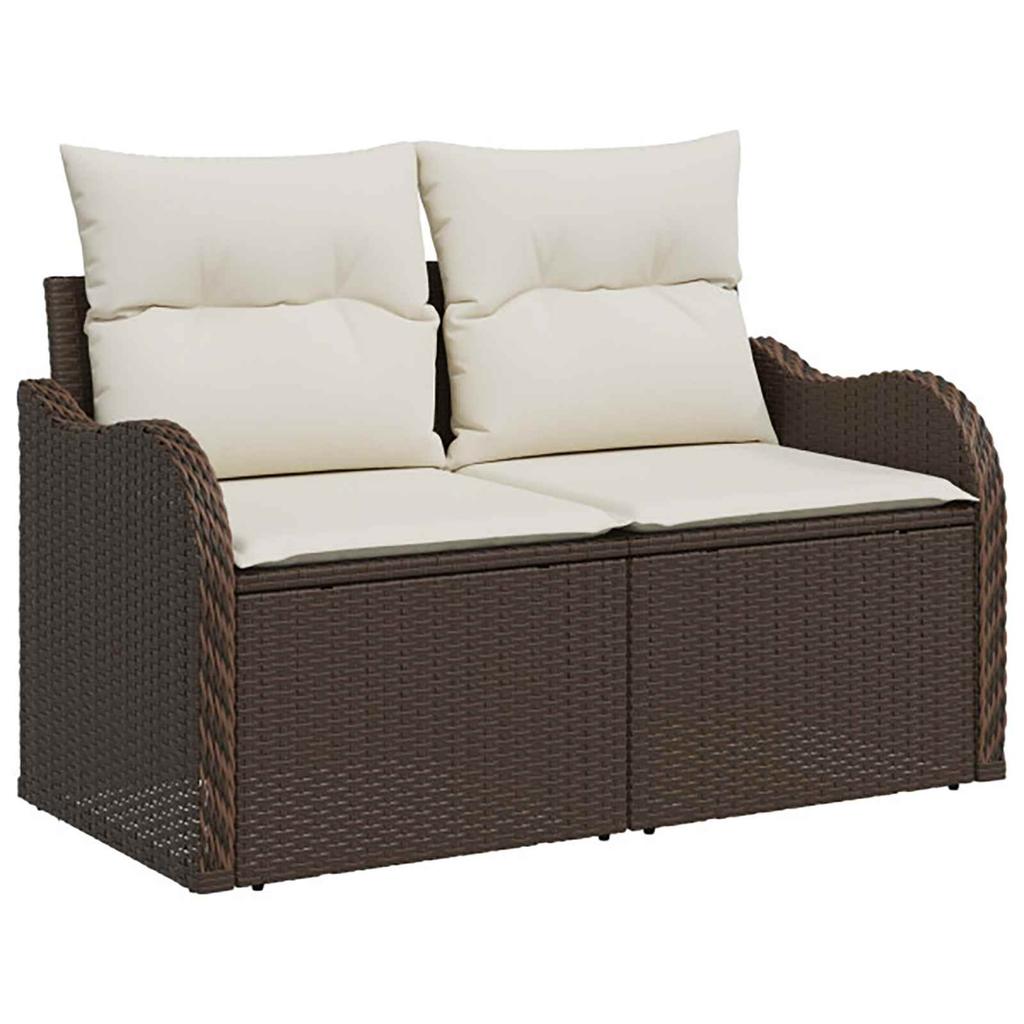 Sofa Set 6 pcs Brown and Cream White Poly Rattan and Steel