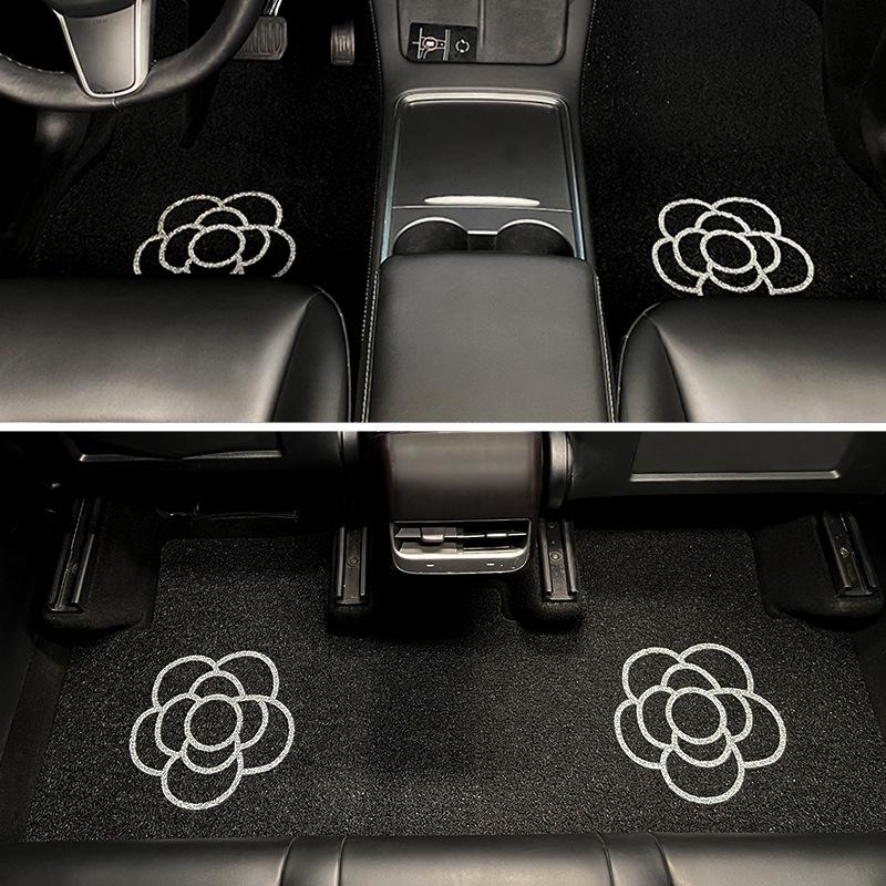 Tesla Model 3 & Model Y Custom Silk Ring Non-Slip Floor Mats - Full Surround Interior Foot Pads