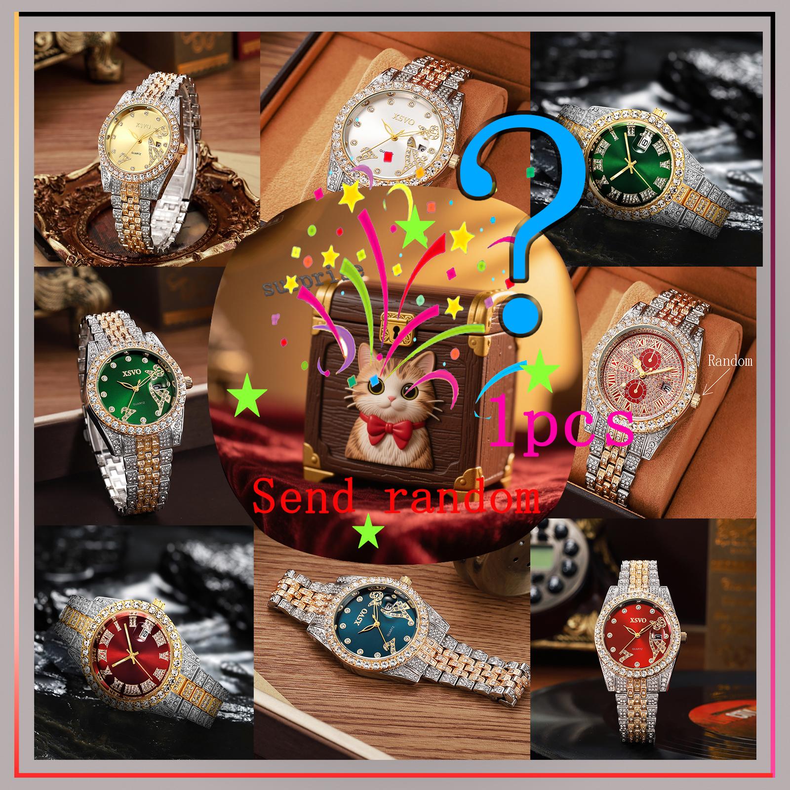 

49/2000 Surprise blind box; European and American personalized hip-hop style Roman diamond inlaid English watch; random style разноцветный