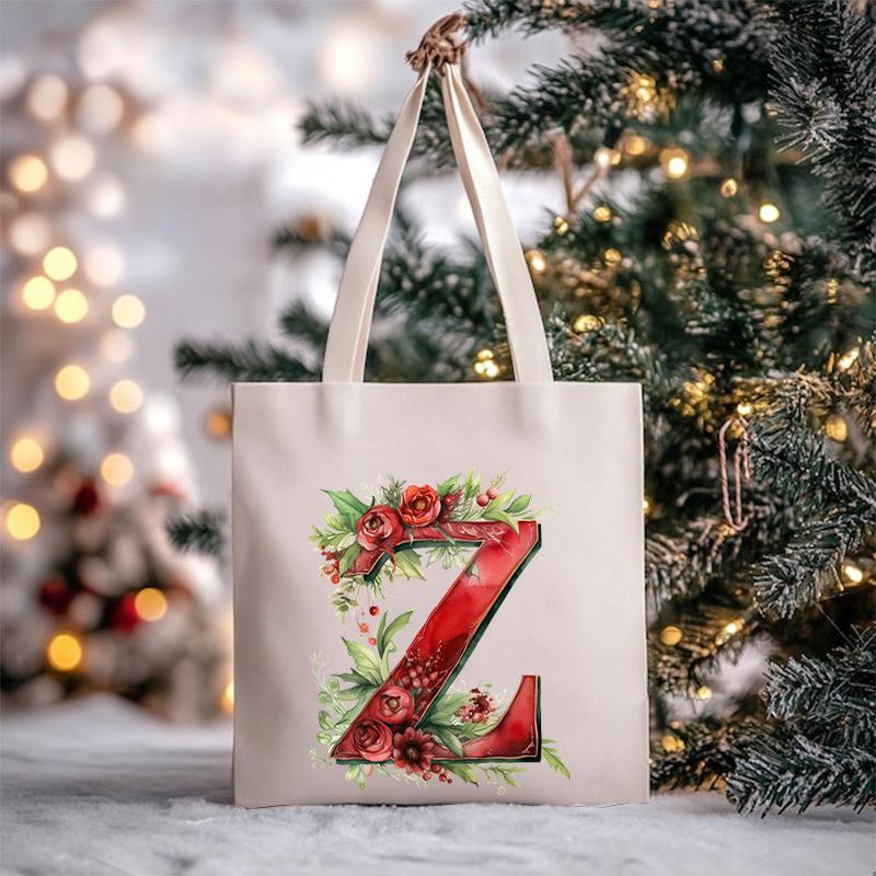 Christmas letter flower print niche trend tote bag shoulder bag