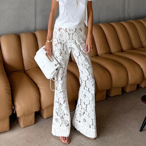 Spring Summer Women Trousers Lace Flared Pants