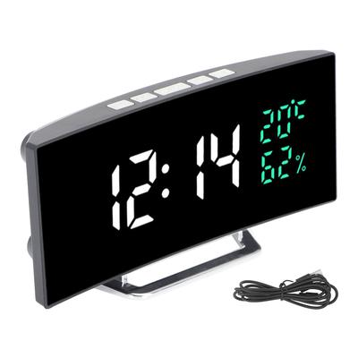 LED Mirror Alarm Clock Curved Screen 12 24 Hour Temperature Humidity Display Snooze Mode Electric Alarm Clock