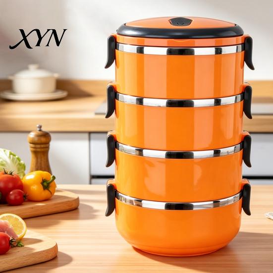 Leak Proof Meal Prep Stackable Insulated Lunch Box with Handle, Stainless Steel Interior Easy Cleaning Office Work Design, Leak-Proof Portable