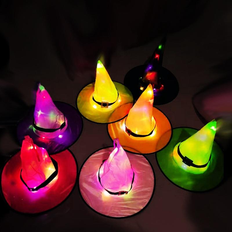 Chapéu de Bruxa LED Decoração Halloweeen Exterior Chapéu LED Bruxa Cosplay Dia dos Mortos Mexicano Festa Bola Mago Cosplay Para