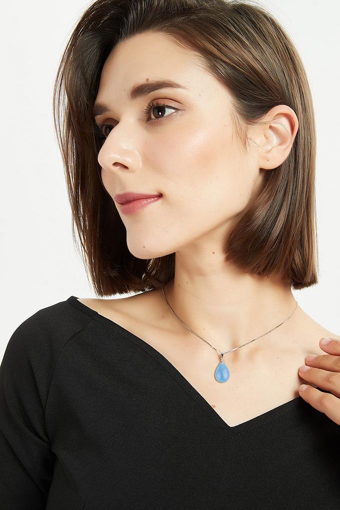 Teardrop Aquamarine Birthstone Amulet Necklace for Women [COAI]