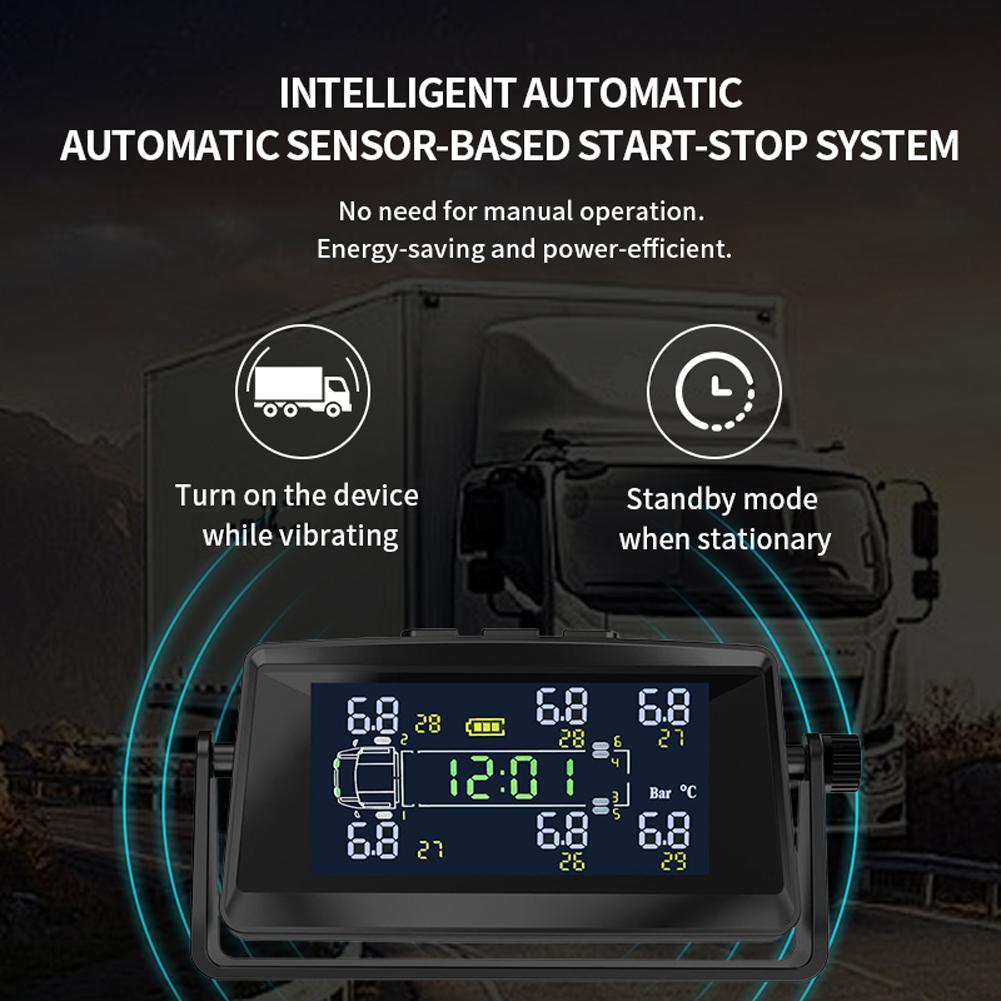Reifendruckkontrollsystem mit 6 Sensoren USB/Solar TPMS Reifentemperaturmonitor für Wohnmobil Anhänger LKW
