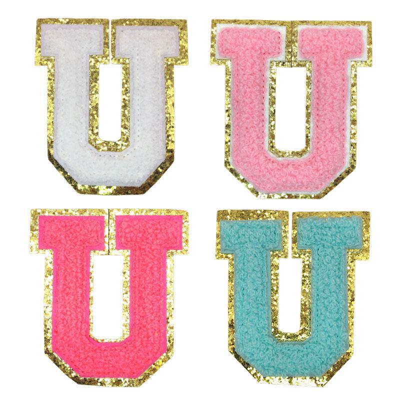 4Pcs Chenille Letters Patches Embroidery Iron On Letters Patch Appliques For Clothing Sticker Diy Accessories Large Size: 8.2Cm
