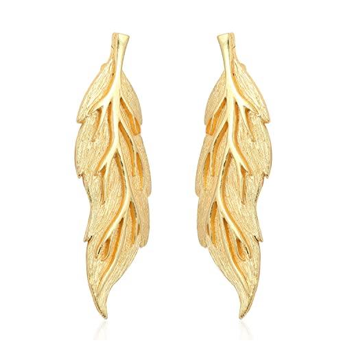 Estele Imitation Gold Tone Plated Metal Brass Leaf Model Earrings for Girls and Women