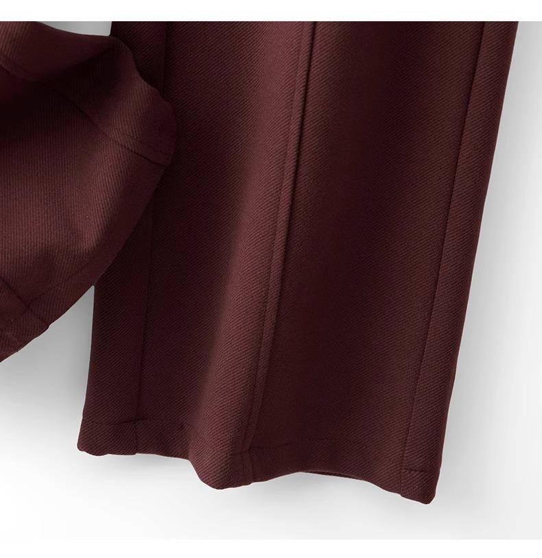 Ankola Women's Red Wool Wide-Leg High-Waisted Thick Trousers for Autumn/Winter 2024