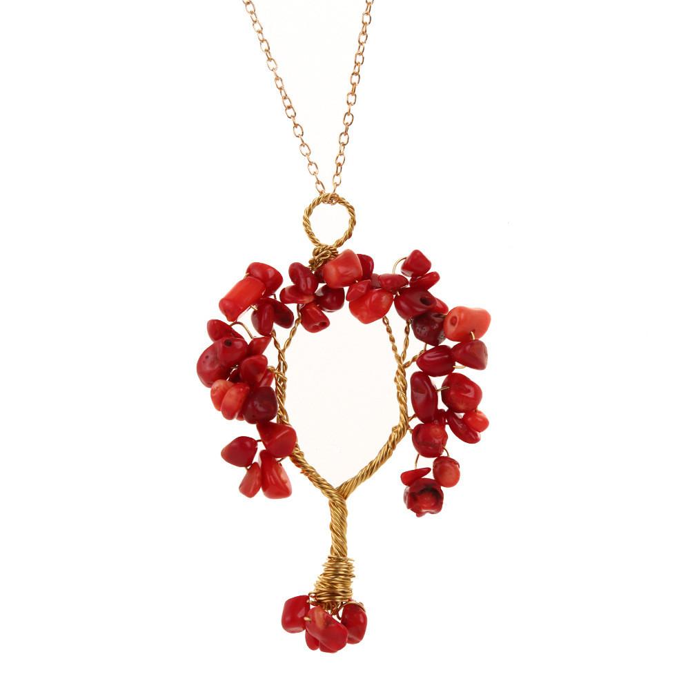 Tree Shape Design Pendant Necklace With Copper Wire Wrap For Women
