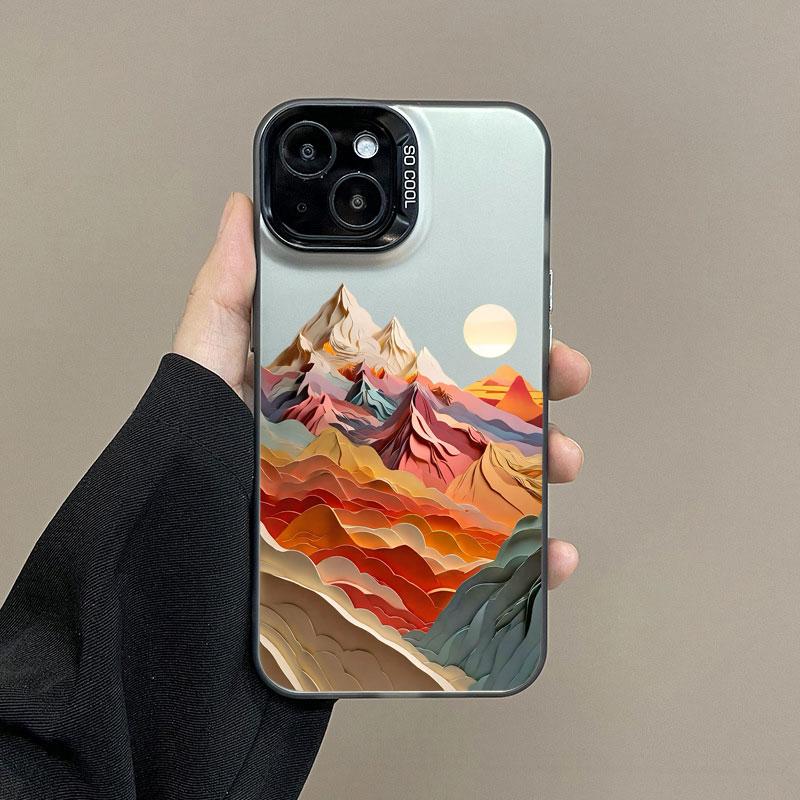 Mountains and Rivers Laser Phone Case For IPhone 14 15 Pro Max Plus 11 12 13 Mini Pro Max 16 Pro Max Shockproof Back Cover Funda