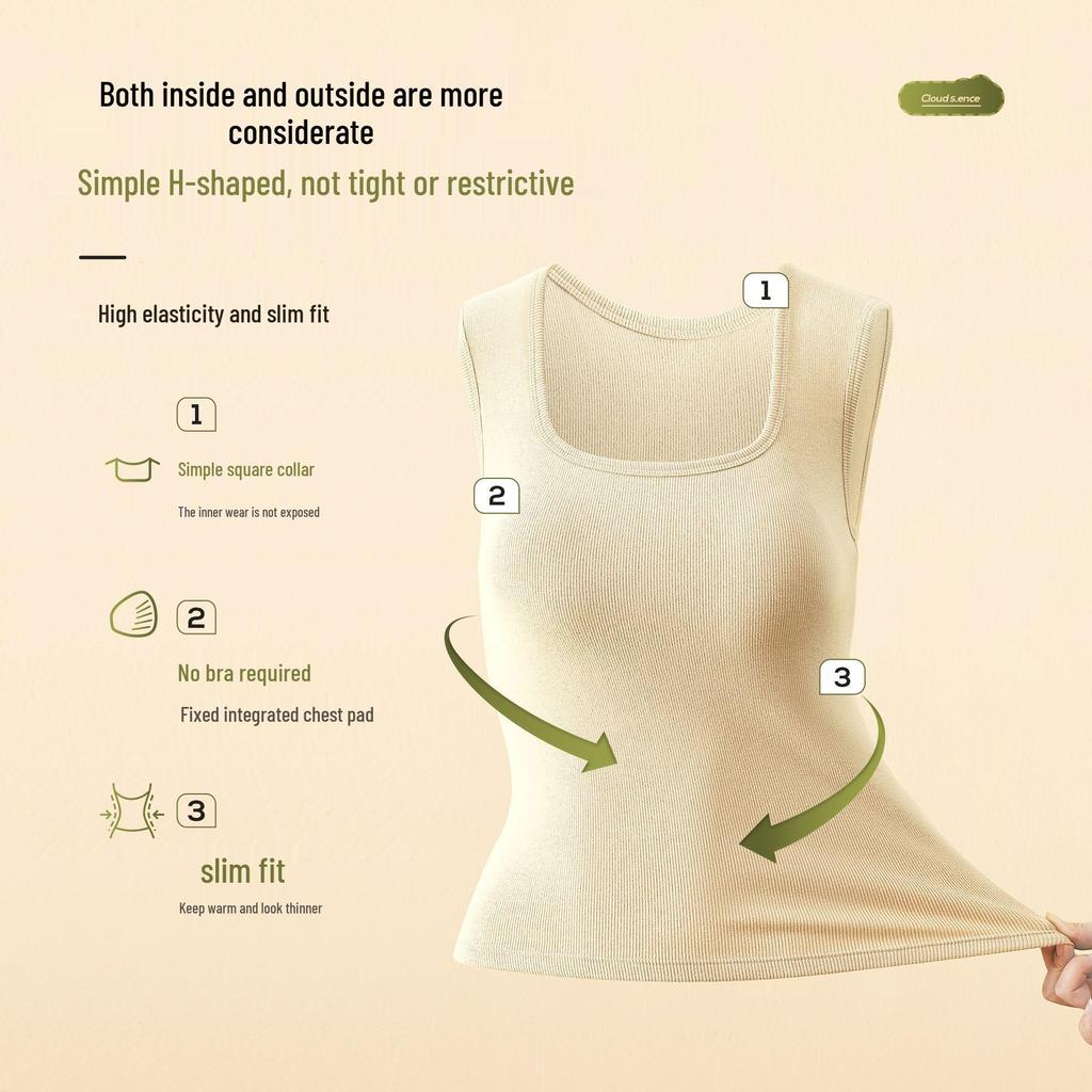 Women's Warm Wide-Strap Vest with Integrated Bra Pads - Wear Alone or As Layered Camisole