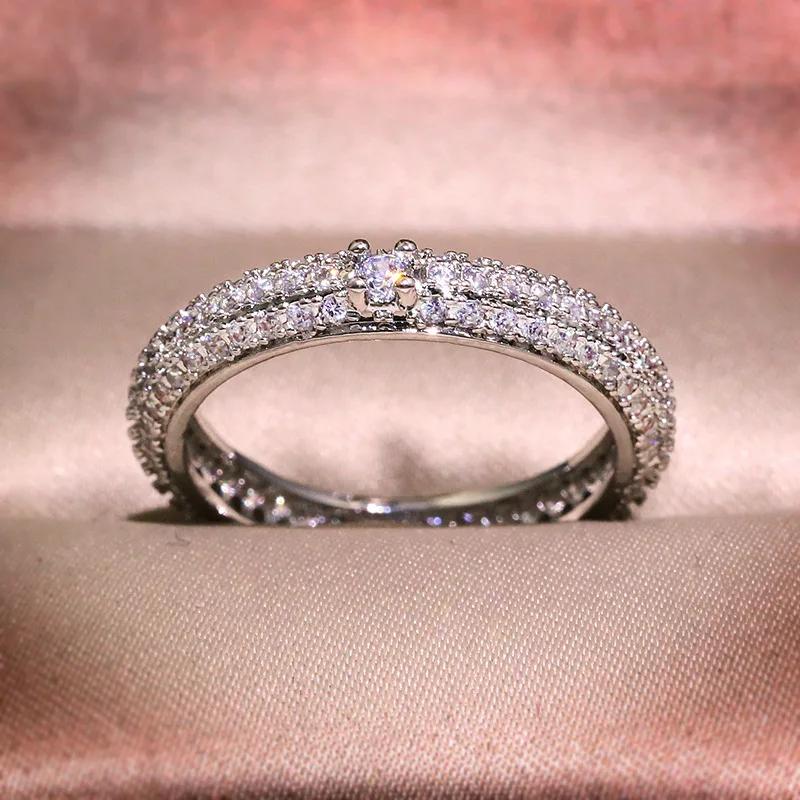 Fashion Shiny Real  Sterling Silver Rings for Women Classic AAA Zircon Promise Love Wedding Ring Female  Gift Anel