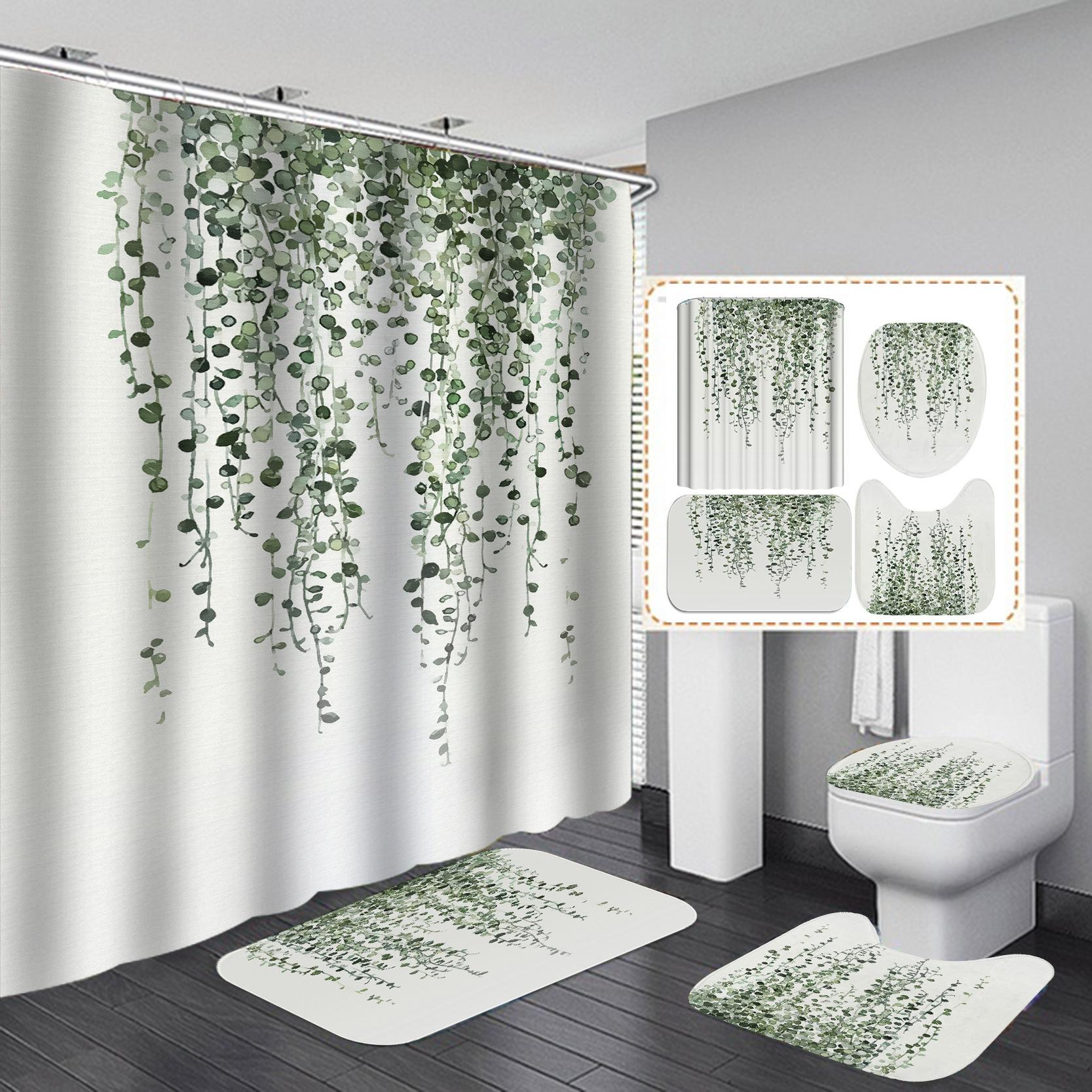 

4Pcs Flower Series Набори завіс для душу для ванної кімнати Нековзкі килимки для ванної кімнати Кришка для унітазу Килимок для ванної кімнати 4Pcs