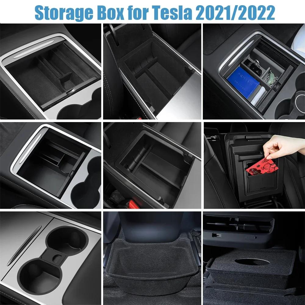 For Tesla Model 3 Highland 2025 Model Y 2021-2025 Center Armrest Hidden Storage Box Cup Holder Console Organizer Box Accessories