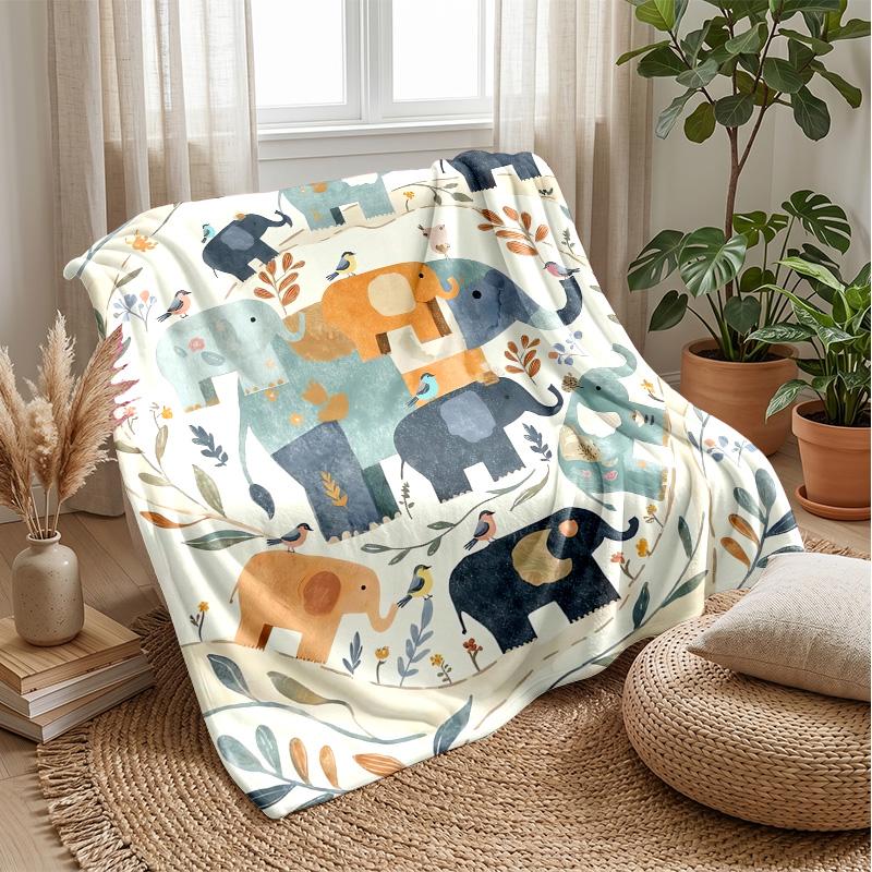 Elephants Among Flowers Theme Blanket Lightweight Warm Flannel Blanket Decorative Throw Blanket for Home Decoration